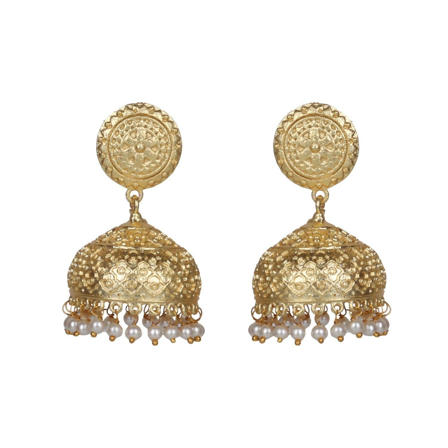 Joban Fashion Women Matte Gold Brass Jhumka | Grocsy