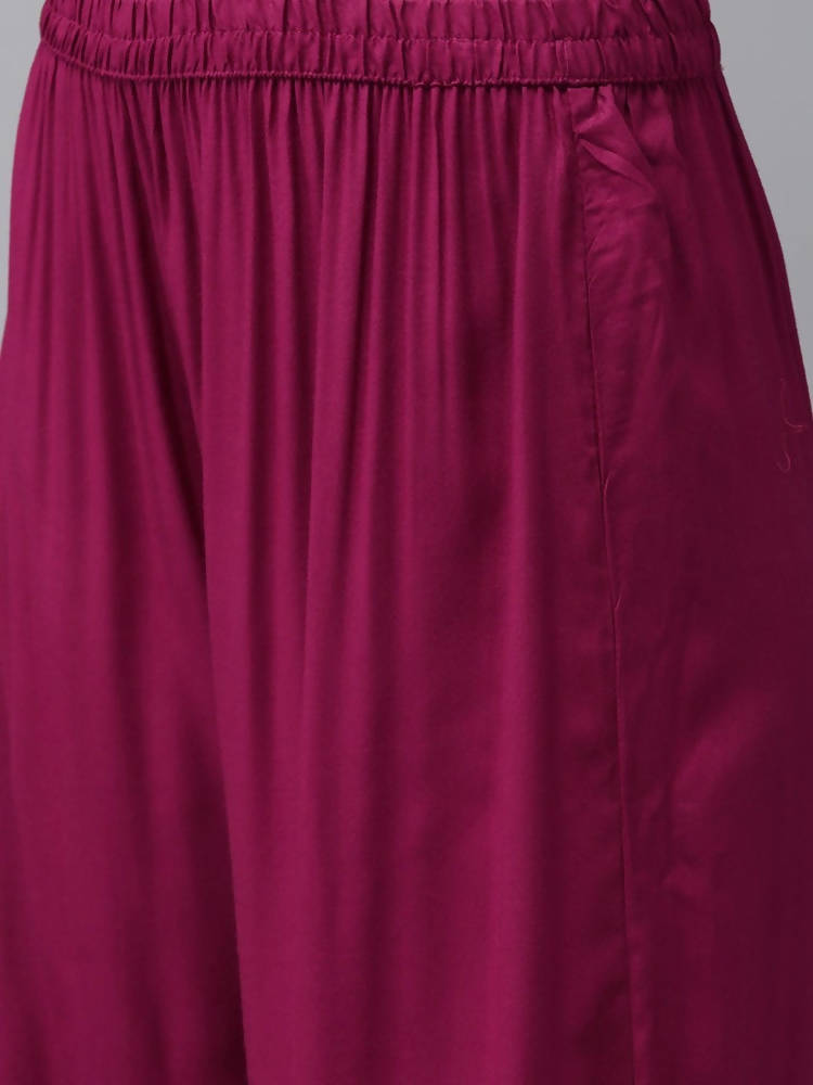 Yufta Women Pink And Golden Pure Cotton Solid Kurta with Palazzo and Dupatta | Grocsy
