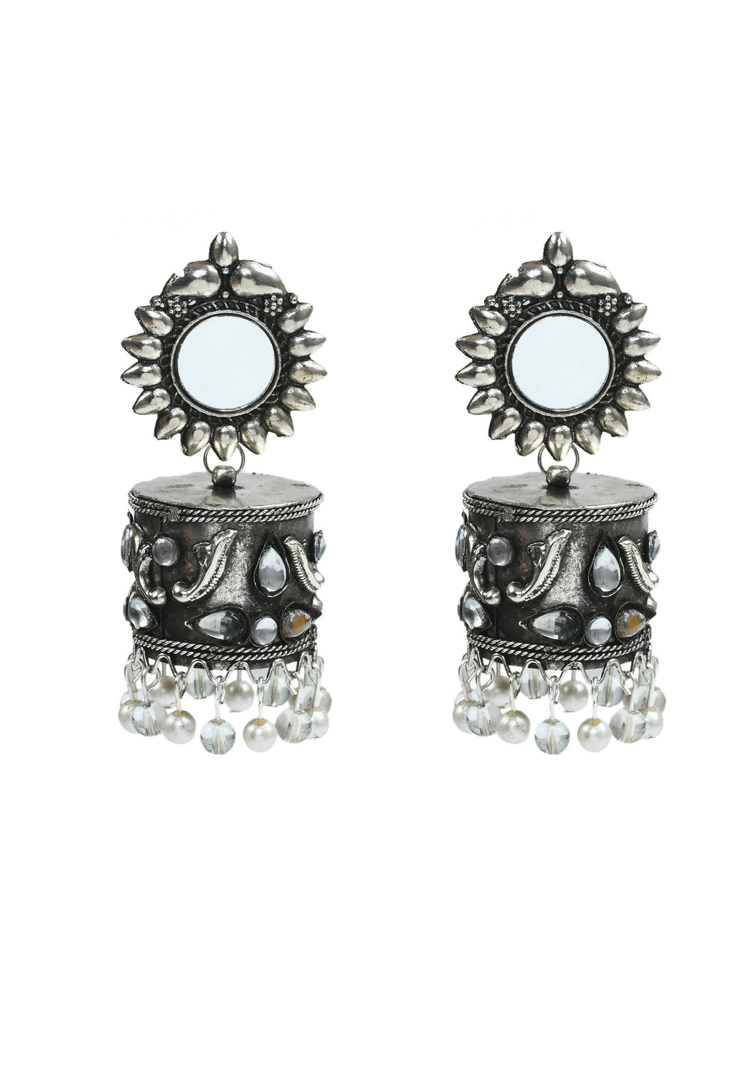 Mominos Fashion Johar Kamal Women Silver Oxidised Jhumkas