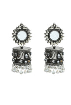 Mominos Fashion Johar Kamal Women Silver Oxidised Jhumkas