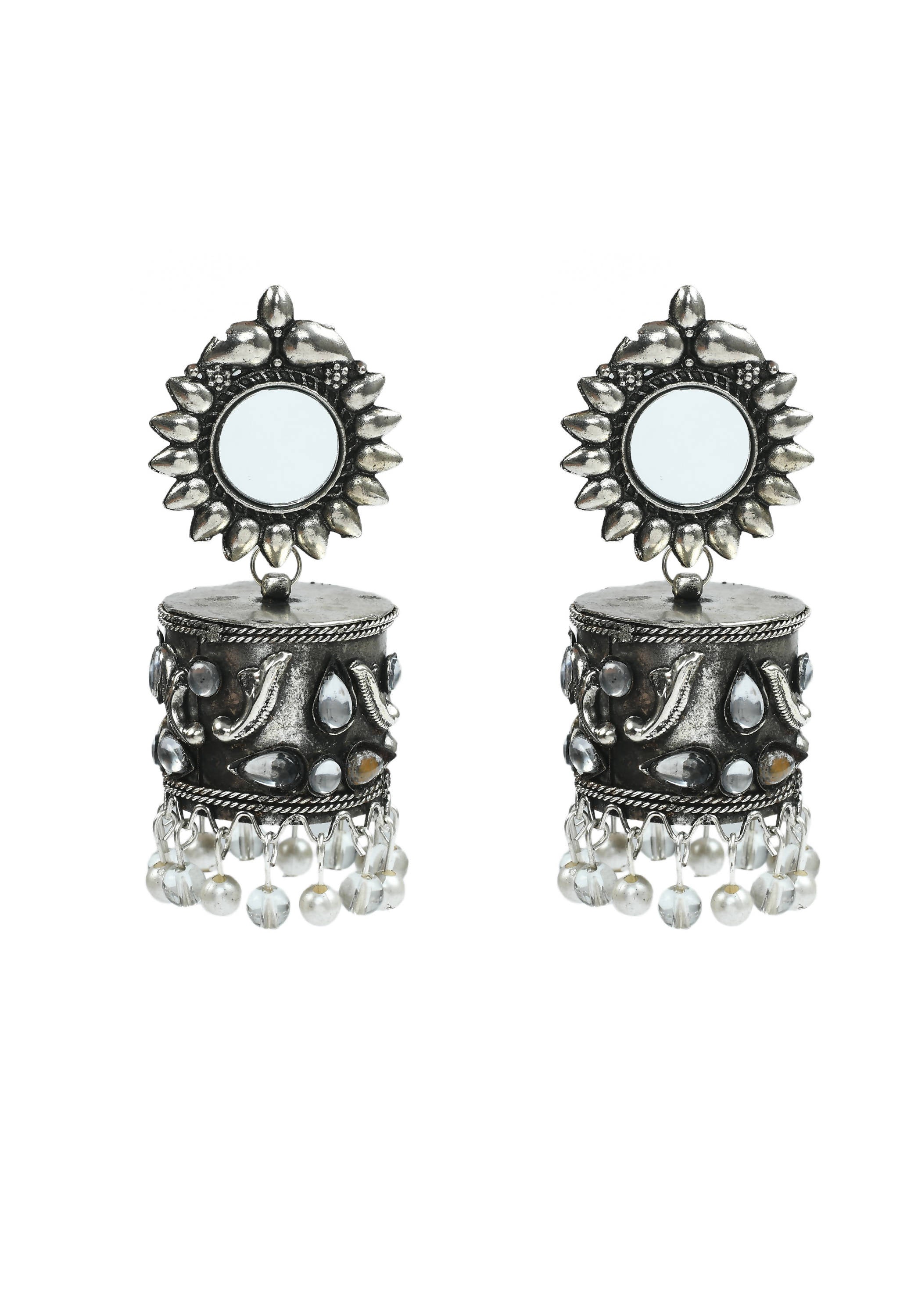 Mominos Fashion Johar Kamal Women Silver Oxidised Jhumkas
