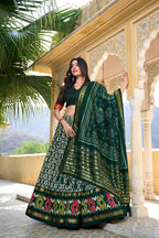 Vastranavya Designer Ikkat Print With Foil Work Lehenga Choli - Green | Grocsy