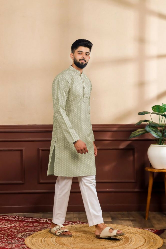 Pista Art Silk Digital Printed, Embroidery Work Kurta Set - Mahotsav | Grocsy