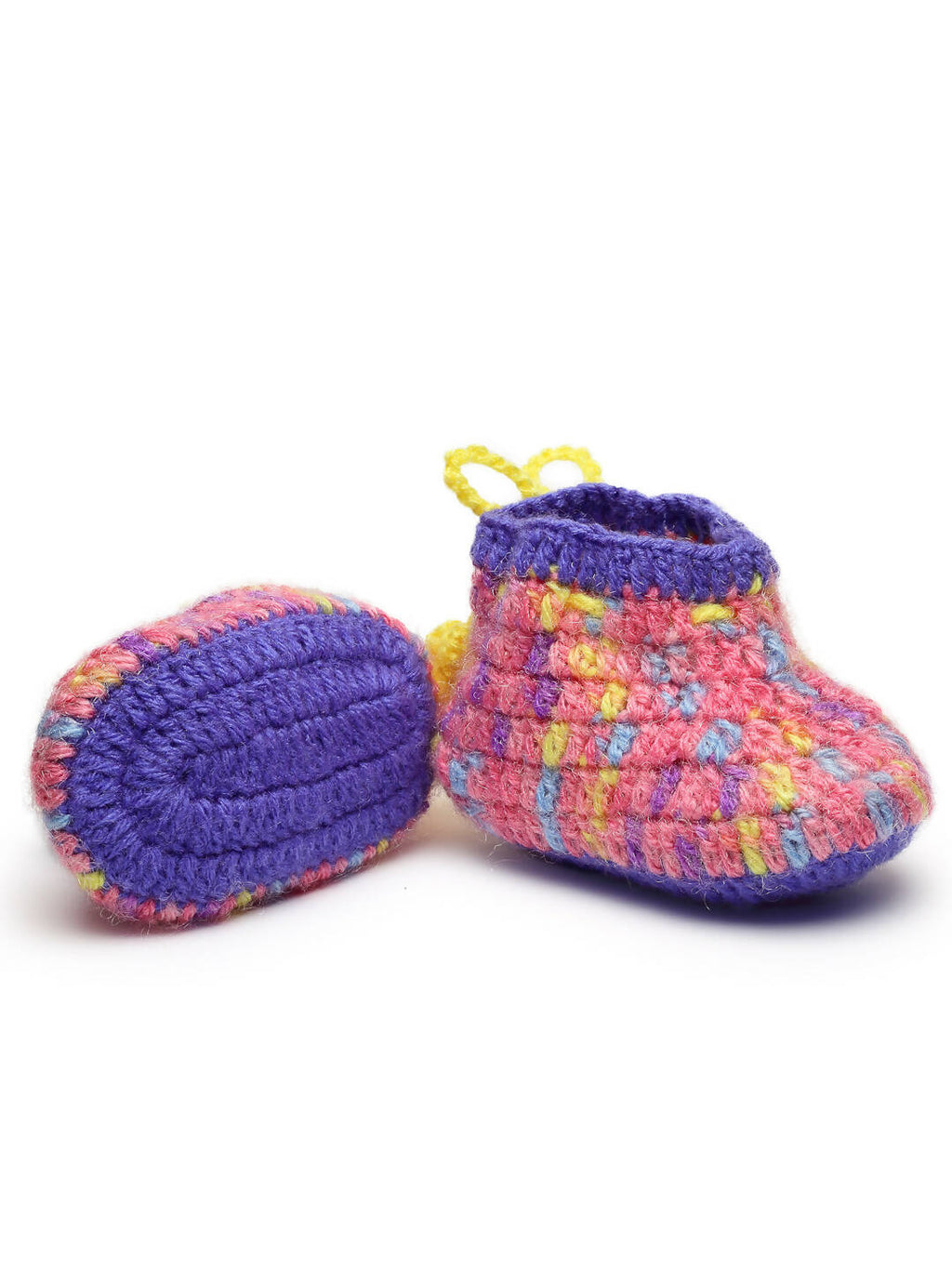Chutput Kids Woollen Hand Knitted Self Desgin Detailed Booties - Purple | Grocsy