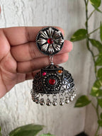 Tehzeeb Creations Women's Oxidised Bareilly Wali Jhumki With Multi Kundan | Grocsy