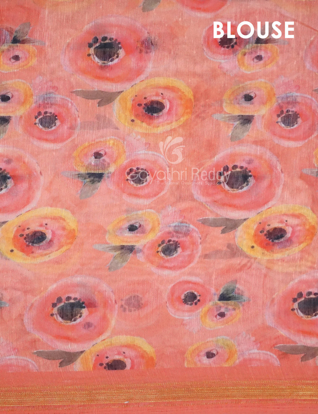 Shades of Tomato Pink Floral Print Semi Chanderi Saree By Gayathri Reddy Designer Studio | Grocsy