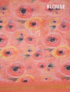 Shades of Tomato Pink Floral Print Semi Chanderi Saree By Gayathri Reddy Designer Studio | Grocsy