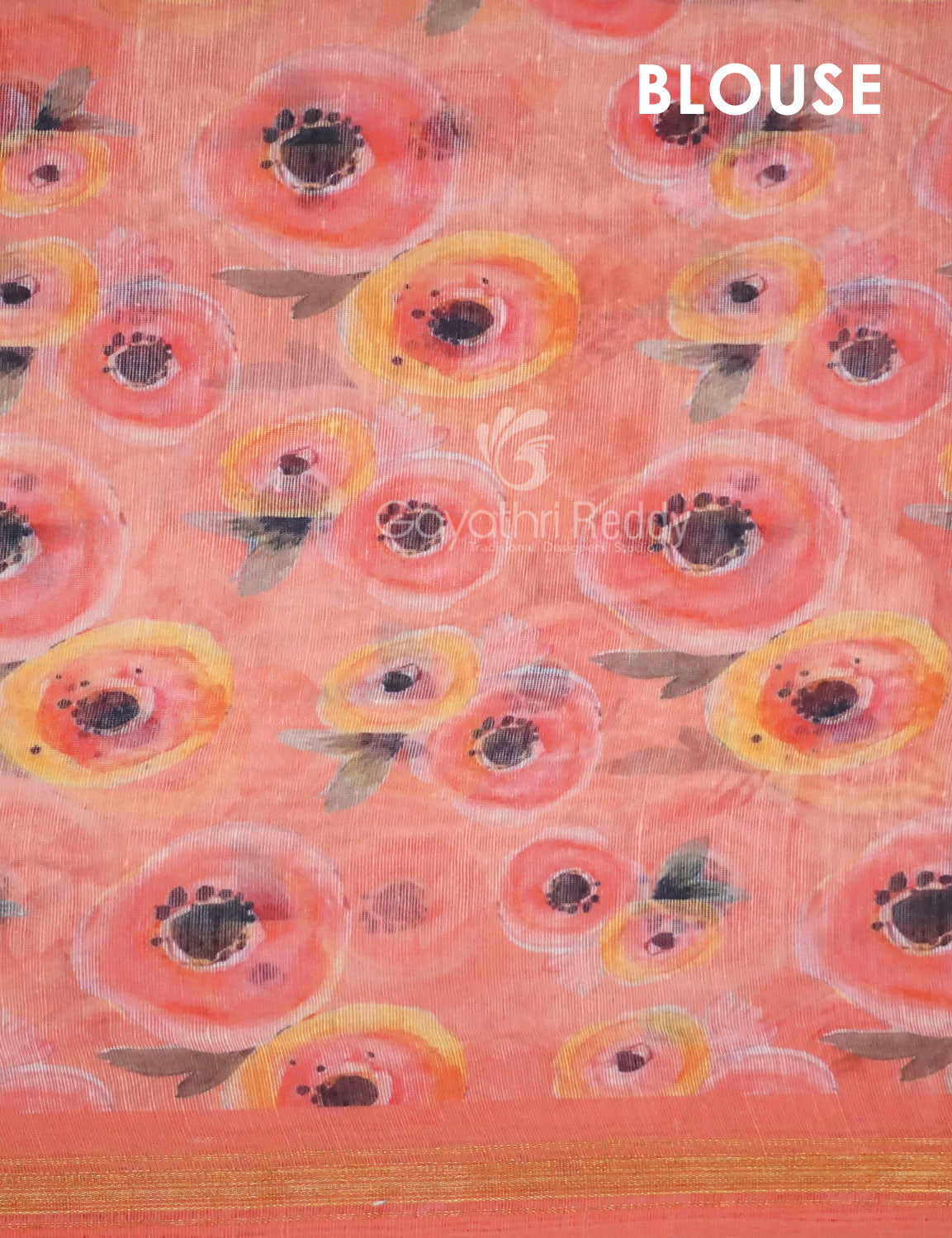 Shades of Tomato Pink Floral Print Semi Chanderi Saree By Gayathri Reddy Designer Studio | Grocsy