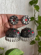 Tehzeeb Creations Women's Oxidised Bareilly Wali Jhumki With Multi Kundan | Grocsy
