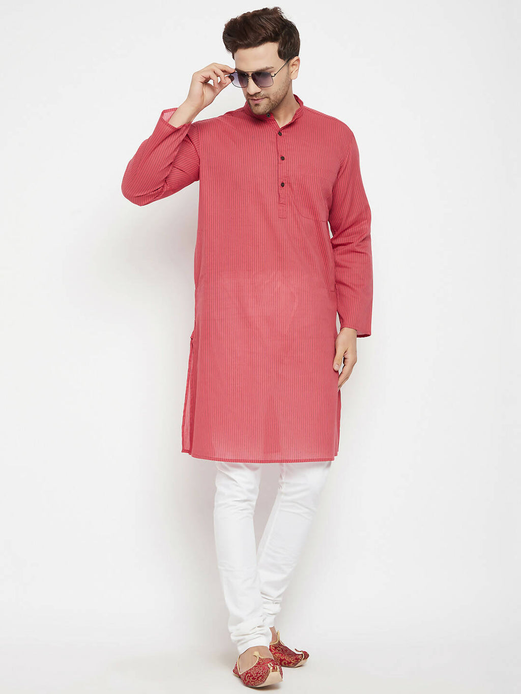 Even Apparels Rust Pure Cotton Long Men's Kurta With Band Collar | Grocsy
