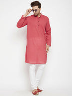 Even Apparels Rust Pure Cotton Long Men's Kurta With Band Collar | Grocsy