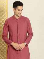 House of Pataudi Men Pure Cotton Solid Straight Mandarin Collar Rozana Kurta | Grocsy