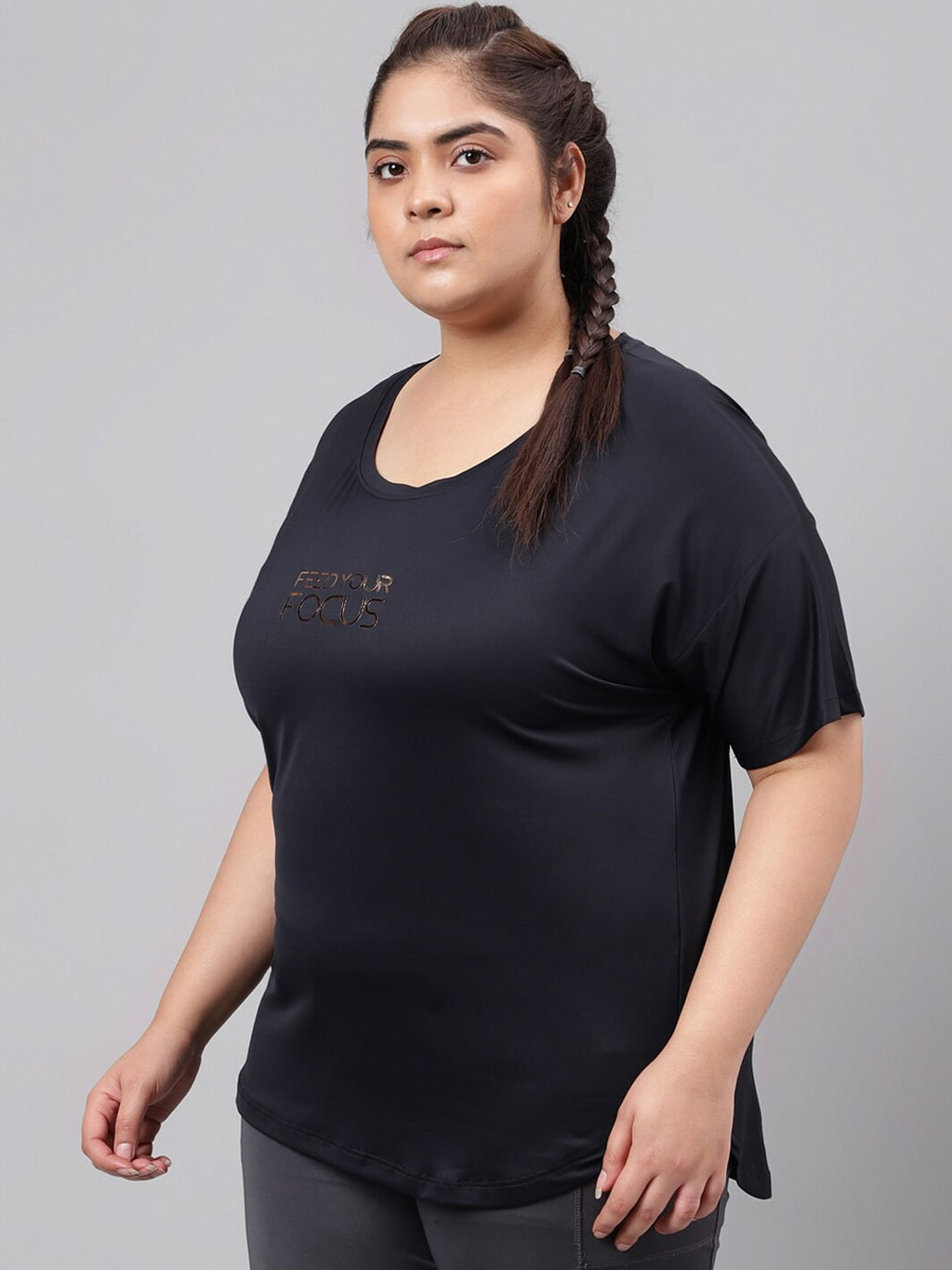 MKH Plus Size Typography Printed Relaxed Fit Dri-FIT T-shirt | Grocsy
