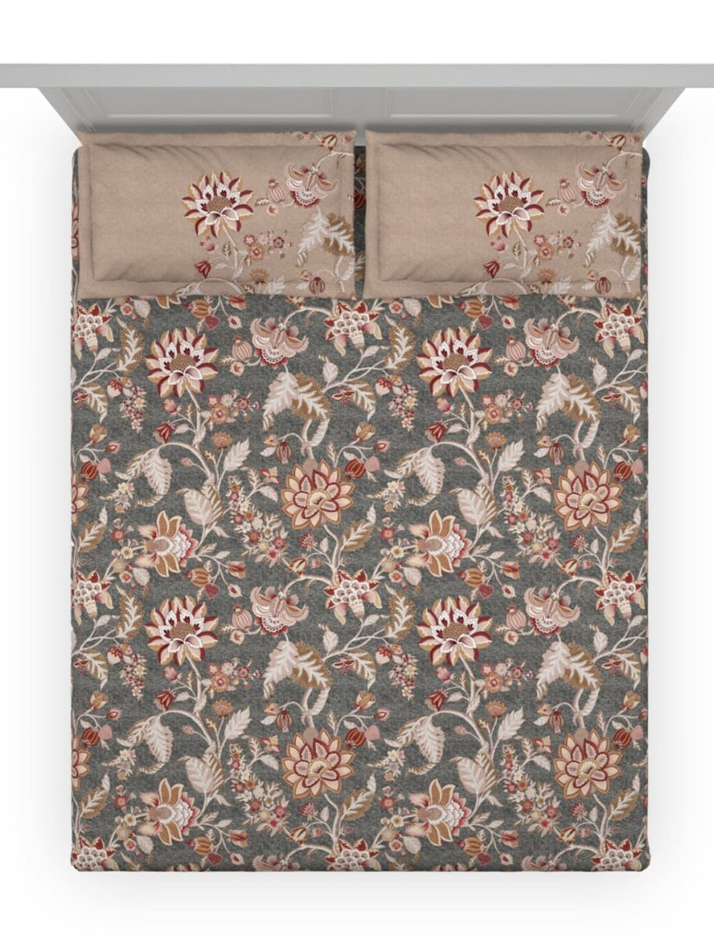 DDecor Grey & Maroon Ethnic Motifs 140 TC Cotton Queen Bedsheet with 2 Pillow Covers | Grocsy