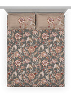 DDecor Grey & Maroon Ethnic Motifs 140 TC Cotton Queen Bedsheet with 2 Pillow Covers | Grocsy