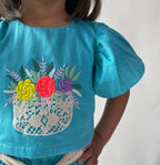 ArthLife Blue Flower Embroidered Co-Ord Set | Grocsy