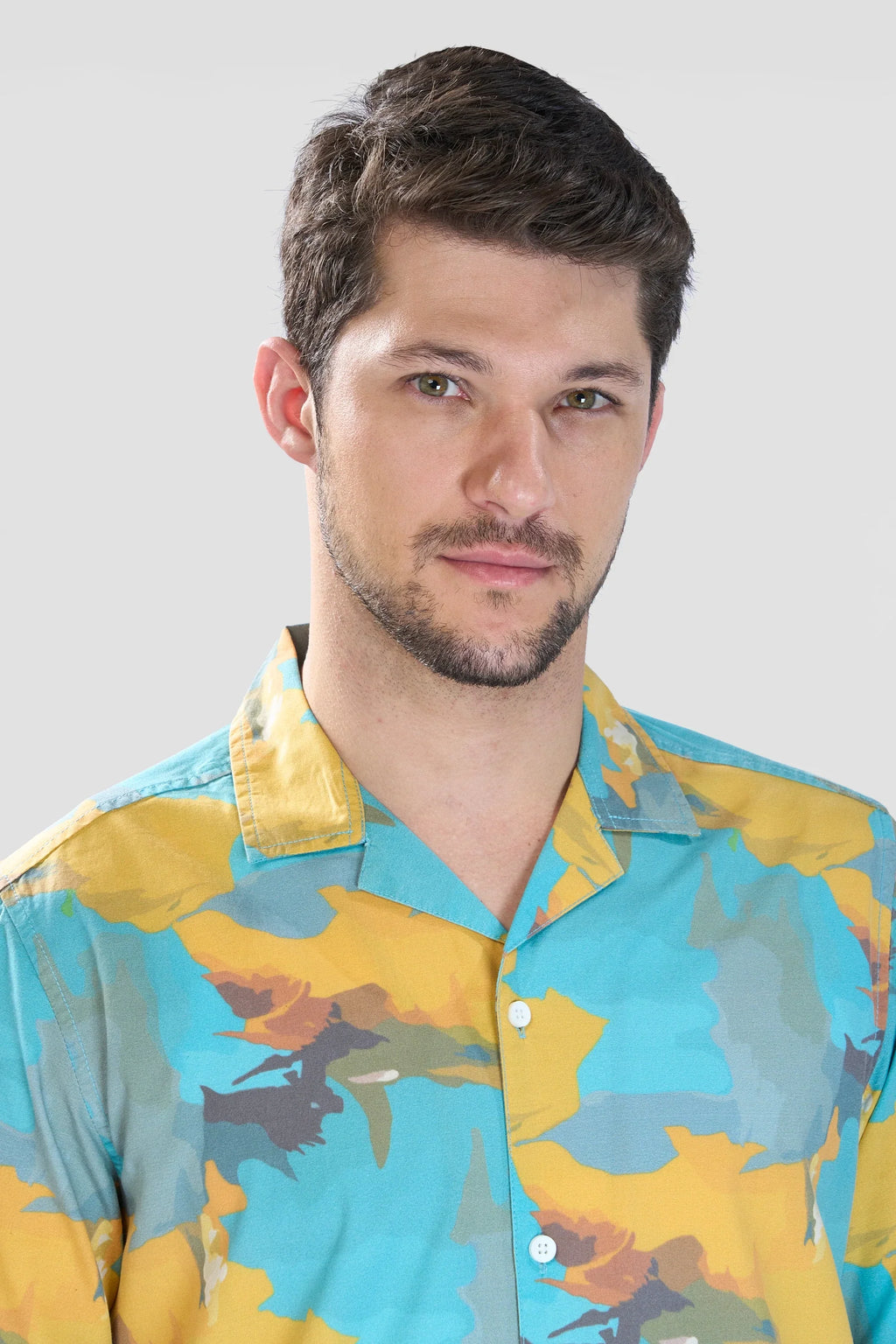 Xkind Teal Blue Abstract Printed Relaxed Fit Shirt | Grocsy