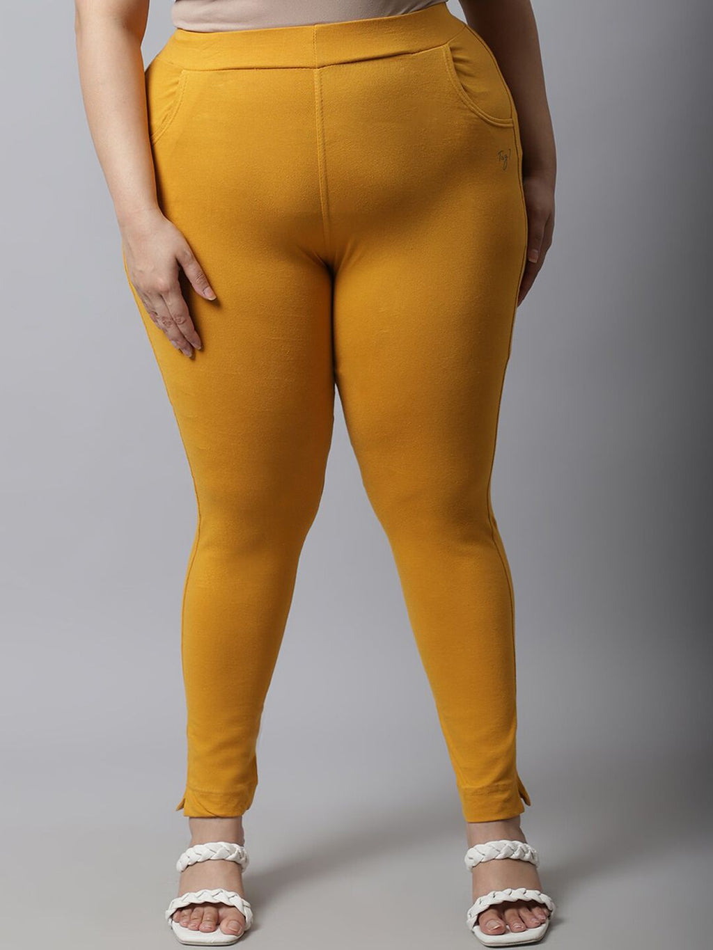 TAG 7 Women Plus Size Mustard Solid Leggings | Grocsy