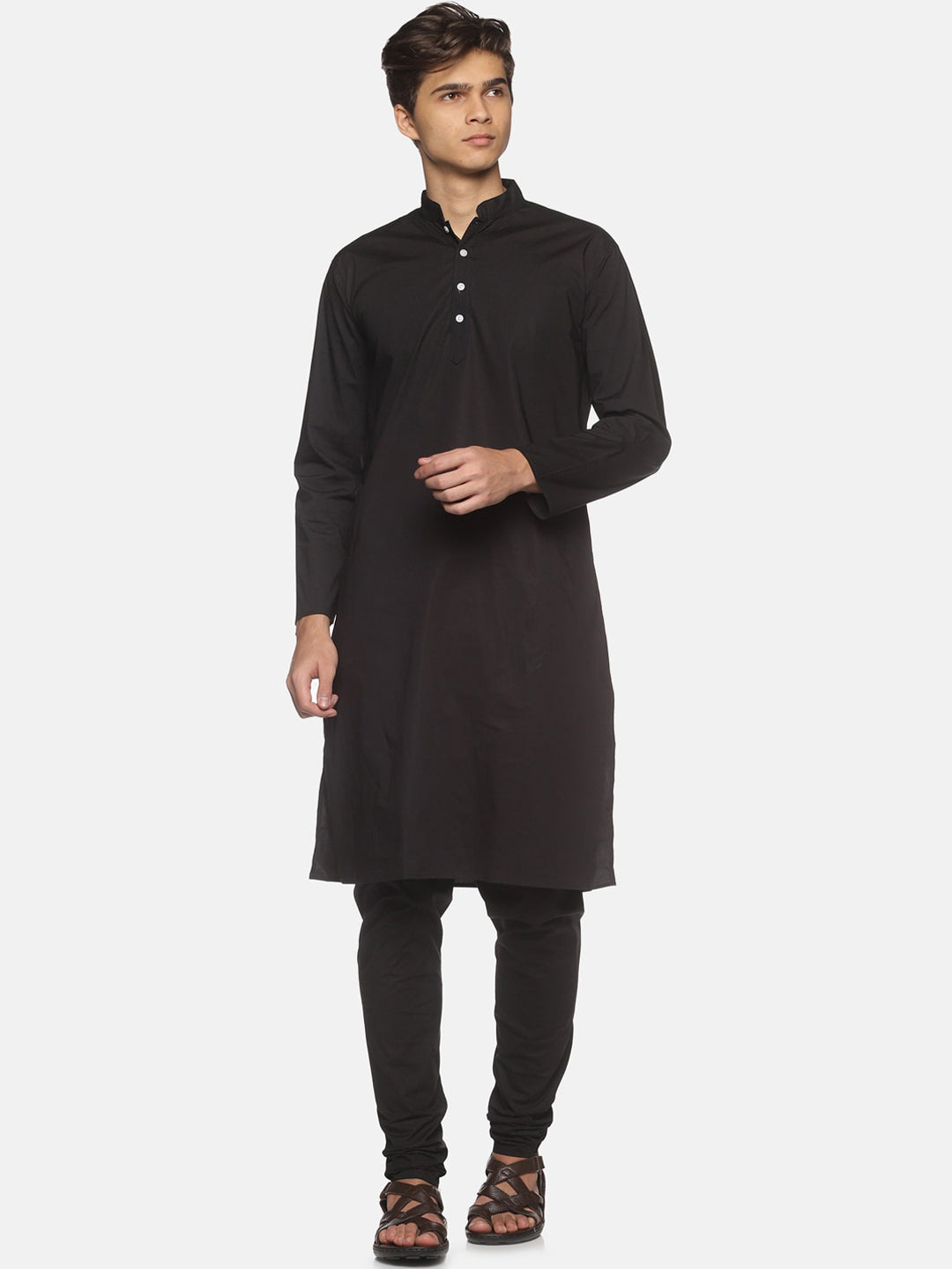 Sethukrishna Men Black Pure Cotton Kurta with Pyjamas | Grocsy