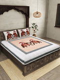 JAIPUR FABRIC Peach Ethnic Motifs Cotton 250 TC Super King Bedsheet With 2 Pillow Covers | Grocsy