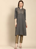 All About You Women Grey Ethnic Motifs Yoke Design Pure Cotton Kurta | Grocsy