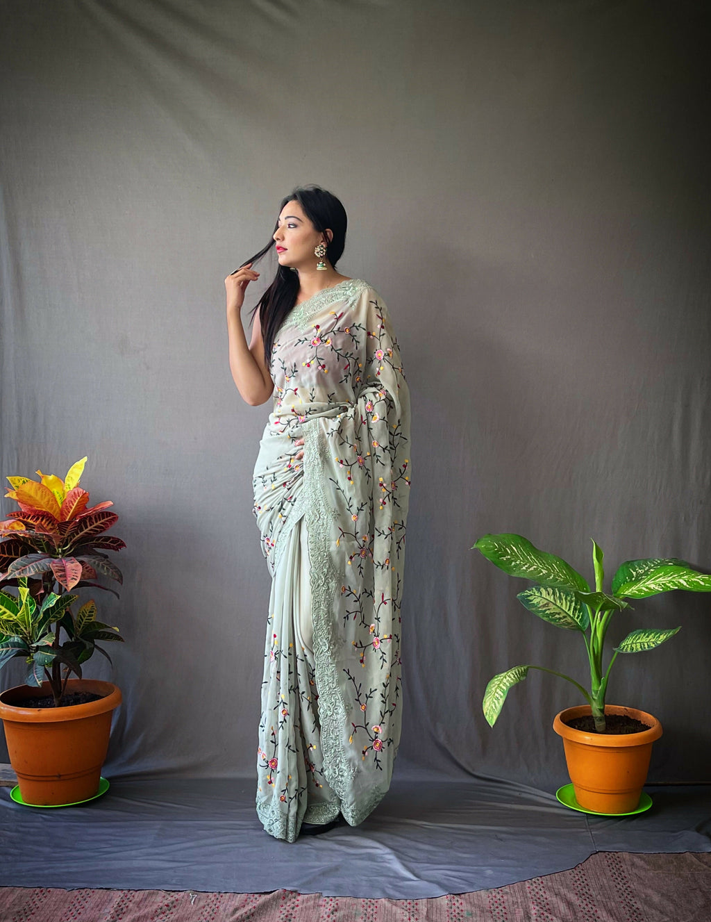 Vamsee Pearl 1 Pista Georgette Saree | Grocsy