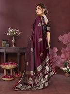 Joban Fashion Wine Floral Motifs Banarasi Silk Sarees | Grocsy