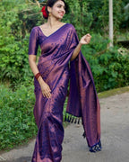 DEIANA'S Beautiful Designer Golden zari Soft Lichi Silk Saree - Purple | Grocsy