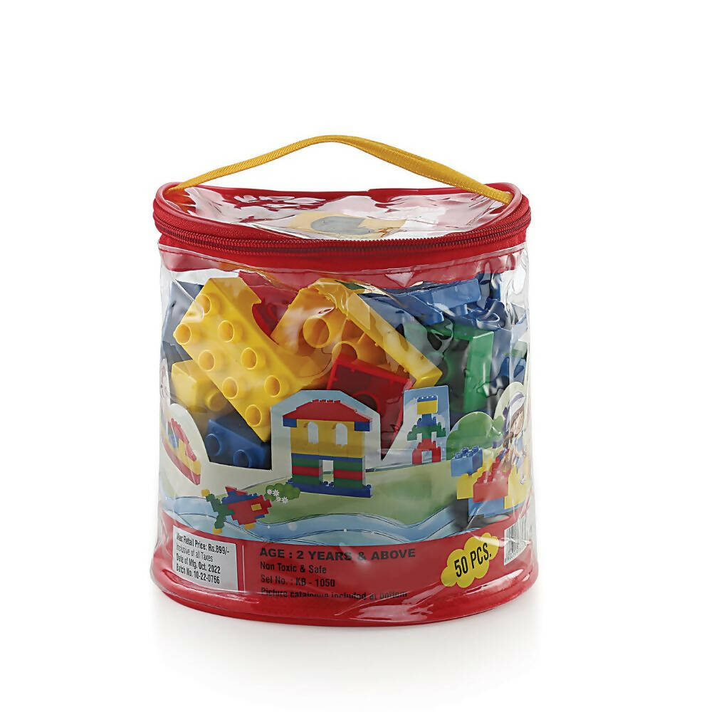 Peacock Learning & Educational Building Interlocking Blocks Set For Kids - 50 Pcs | Grocsy