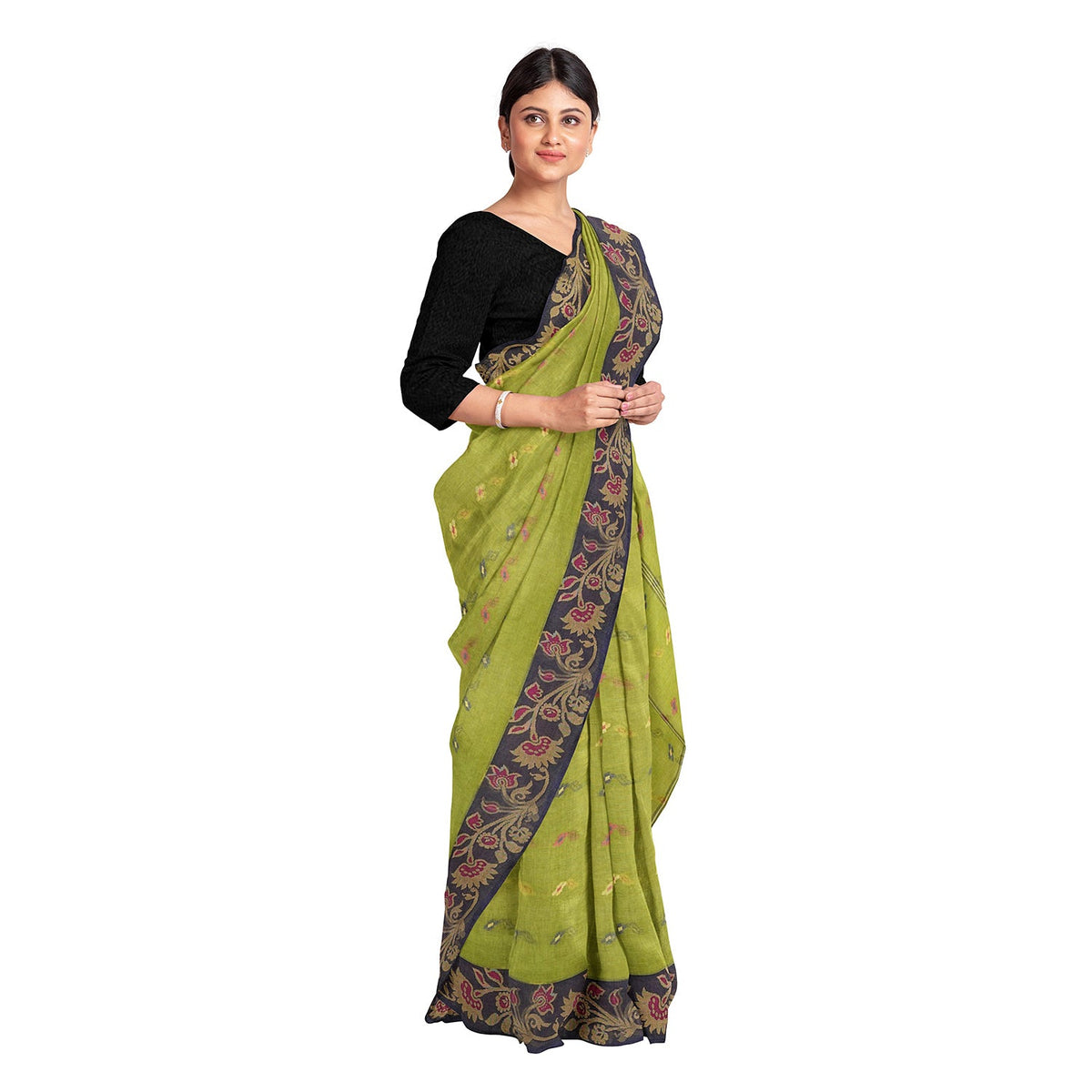 Exclusive Collection 100% Pure Cotton Light Green Tant Saree With Hand Weaving Work | Grocsy