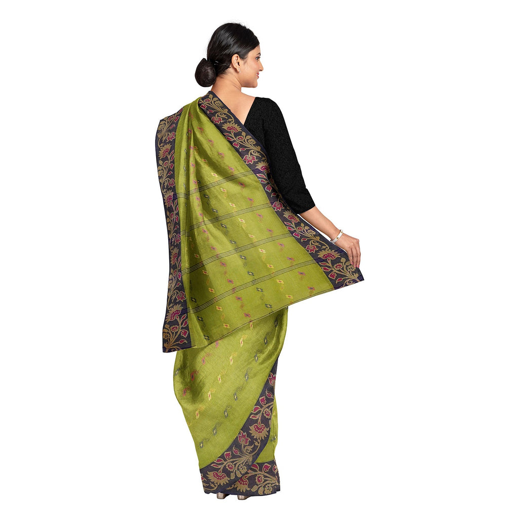 Exclusive Collection 100% Pure Cotton Light Green Tant Saree With Hand Weaving Work | Grocsy