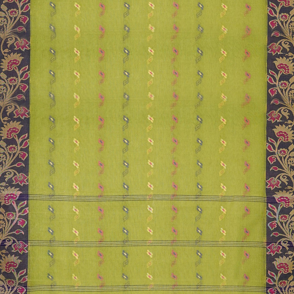 Exclusive Collection 100% Pure Cotton Light Green Tant Saree With Hand Weaving Work | Grocsy