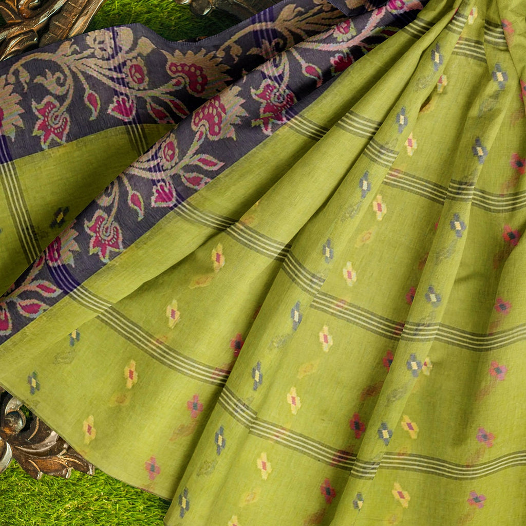 Exclusive Collection 100% Pure Cotton Light Green Tant Saree With Hand Weaving Work | Grocsy