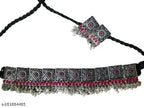 Tehzeeb Creations Women's Oxidised Necklace Set With White Pearl | Grocsy