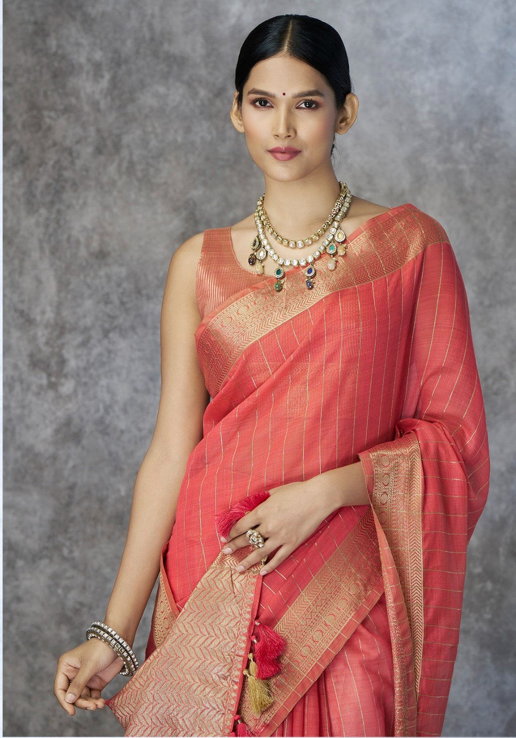 Anaita Red Cotton Silk Zari Woven Work Saree With Blouse Piece | Grocsy