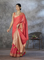 Anaita Red Cotton Silk Zari Woven Work Saree With Blouse Piece | Grocsy