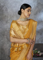 Anaita Mustard Cotton Silk Zari Woven Work Saree With Blouse Piece | Grocsy