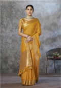 Anaita Mustard Cotton Silk Zari Woven Work Saree With Blouse Piece | Grocsy