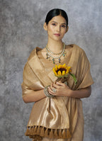 Anaita Dark Beige Cotton Silk Zari Woven Work Saree With Blouse Piece | Grocsy
