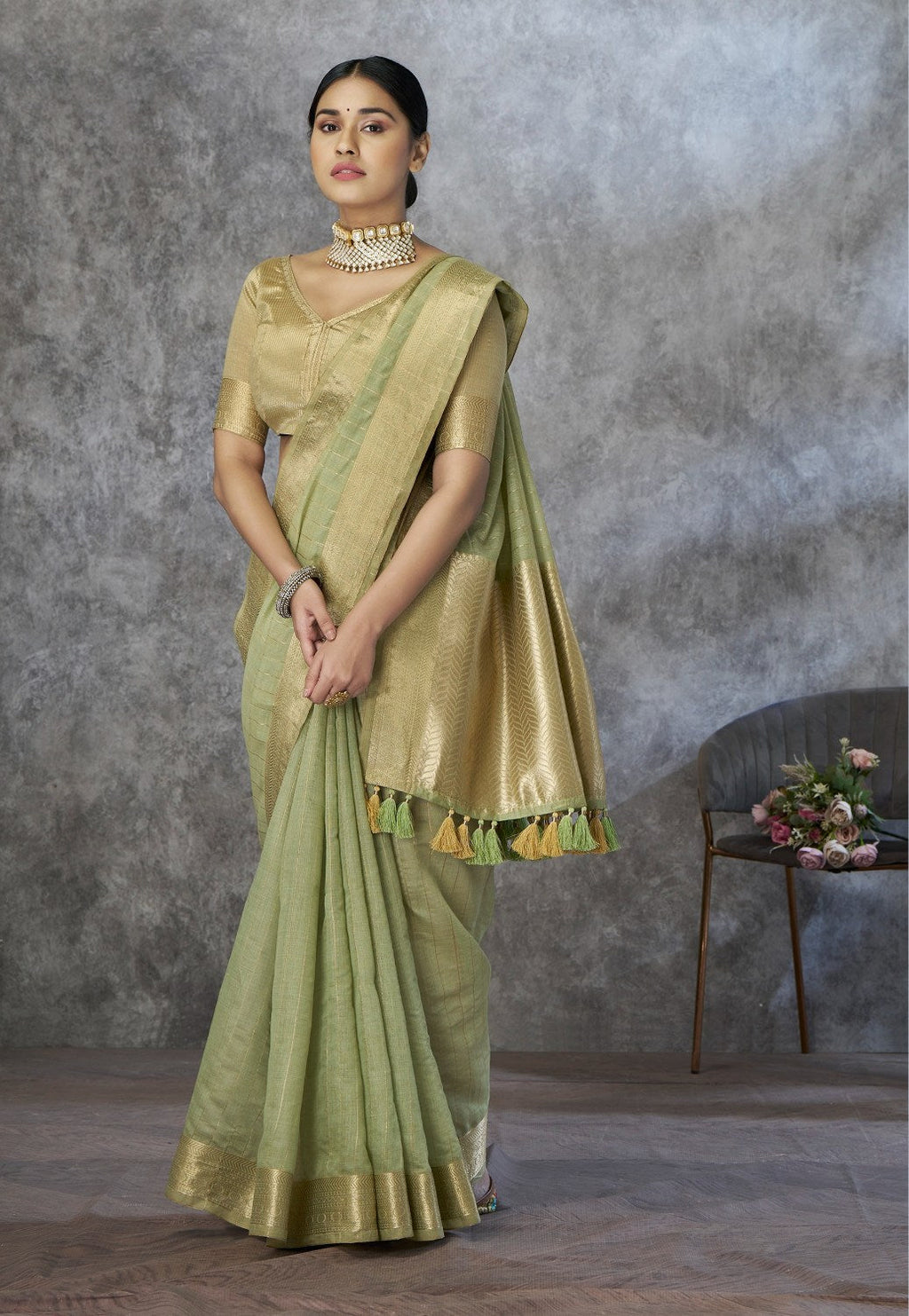 Anaita Green Cotton Silk Zari Woven Work Saree With Blouse Piece | Grocsy