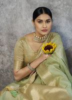Anaita Green Cotton Silk Zari Woven Work Saree With Blouse Piece | Grocsy