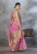 Anaita Pink Cotton Silk Zari Woven Work Saree With Blouse Piece | Grocsy