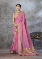 Anaita Pink Cotton Silk Zari Woven Work Saree With Blouse Piece | Grocsy