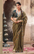 Anaita Designer Dark Mehendi Weaving Soft Tissue Silk Saree With Designer Blouse | Grocsy