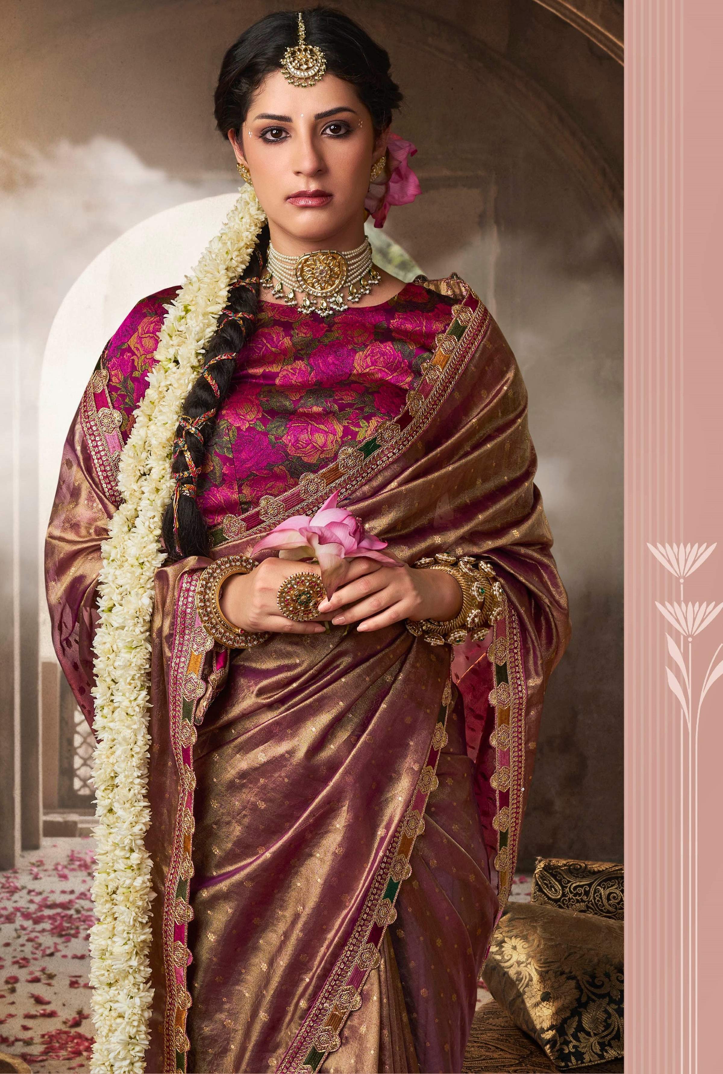 Anaita Designer Purple Weaving Soft Tissue Silk Saree With Designer Blouse | Grocsy