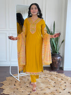 The52 Beautiful Women's Thread work Viscose Fabric Straight Kurta, Pant and Dupatta Set | Grocsy