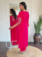 The52 Beautiful Women's Thread work Viscose Fabric Straight Kurta, Pant and Dupatta Set | Grocsy