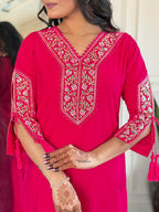 The52 Beautiful Women's Thread work Viscose Fabric Straight Kurta, Pant and Dupatta Set | Grocsy