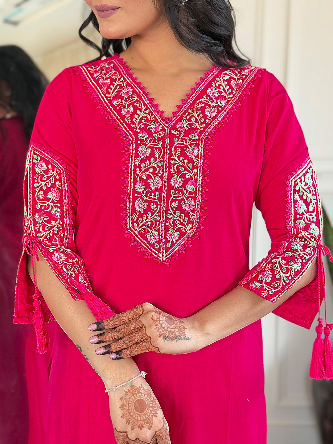 The52 Beautiful Women's Thread work Viscose Fabric Straight Kurta, Pant and Dupatta Set | Grocsy