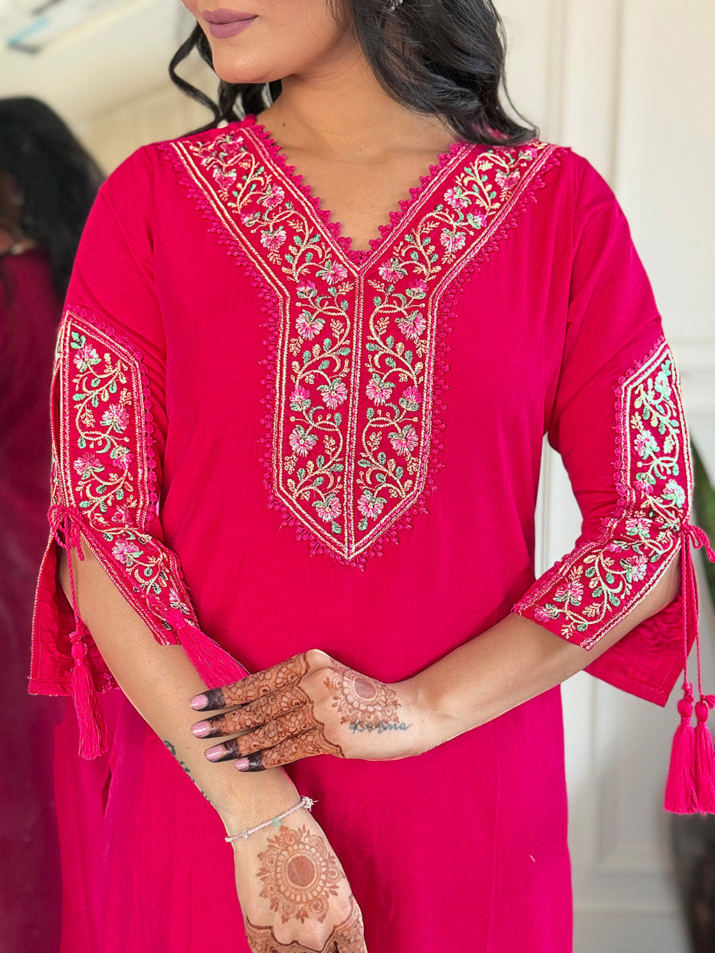 The52 Beautiful Women's Thread work Viscose Fabric Straight Kurta, Pant and Dupatta Set | Grocsy